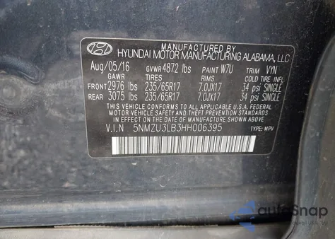 2017 Hyundai Santa Fe Sport 2.4L from USA, damaged, VIN 5NMZU3LB3HH006395